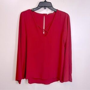 NWOT Lush V-Neck Flowy Long Sleeve Blouse in Cabernet Red Size X-Small